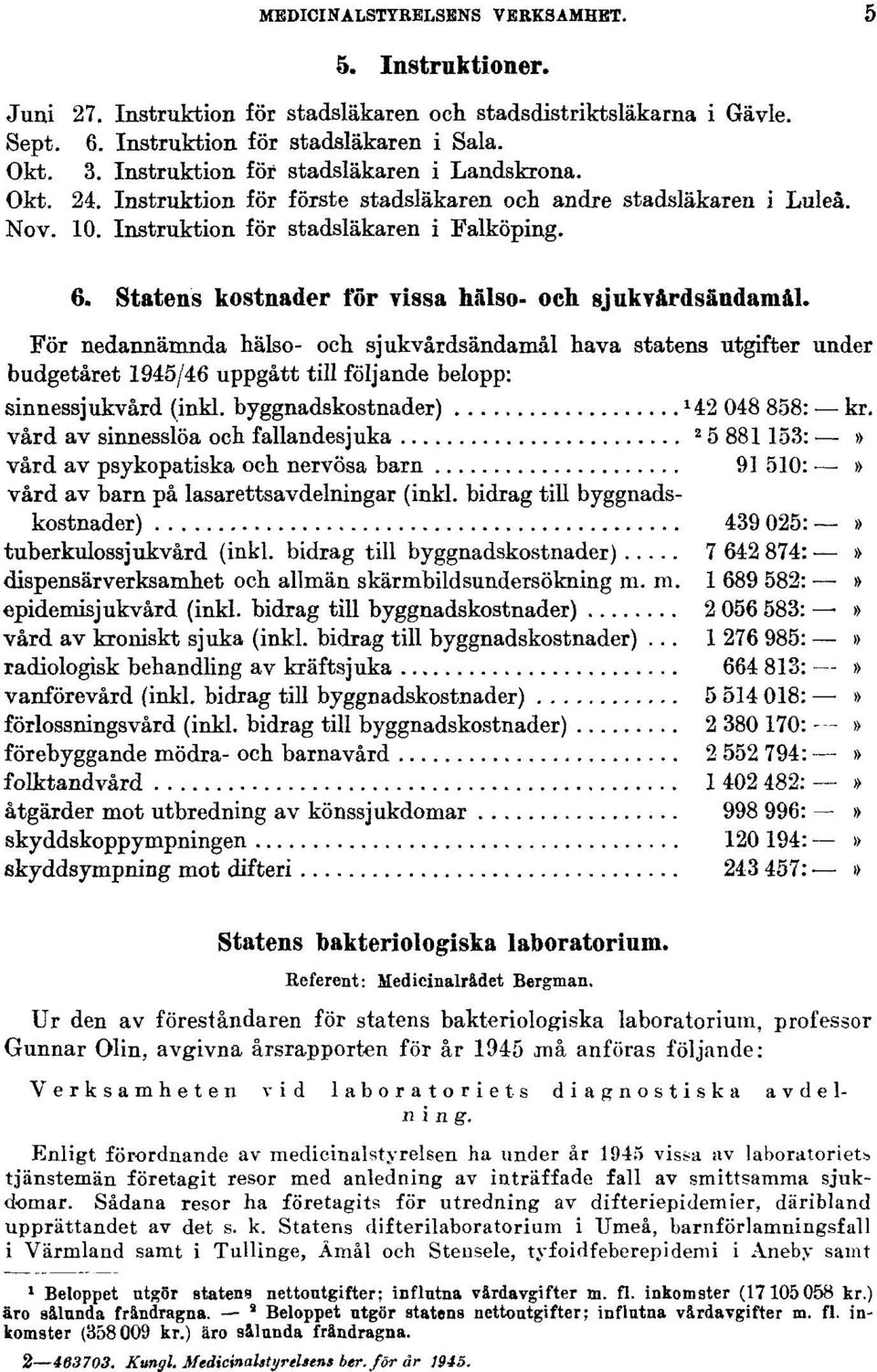 Statens kostnader för vissa hälso- och sjukvårdsändamål.