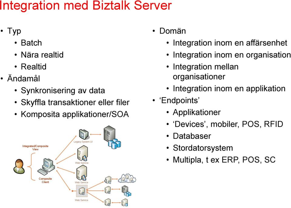 Integration inom en organisation Integration mellan organisationer Integration inom en applikation