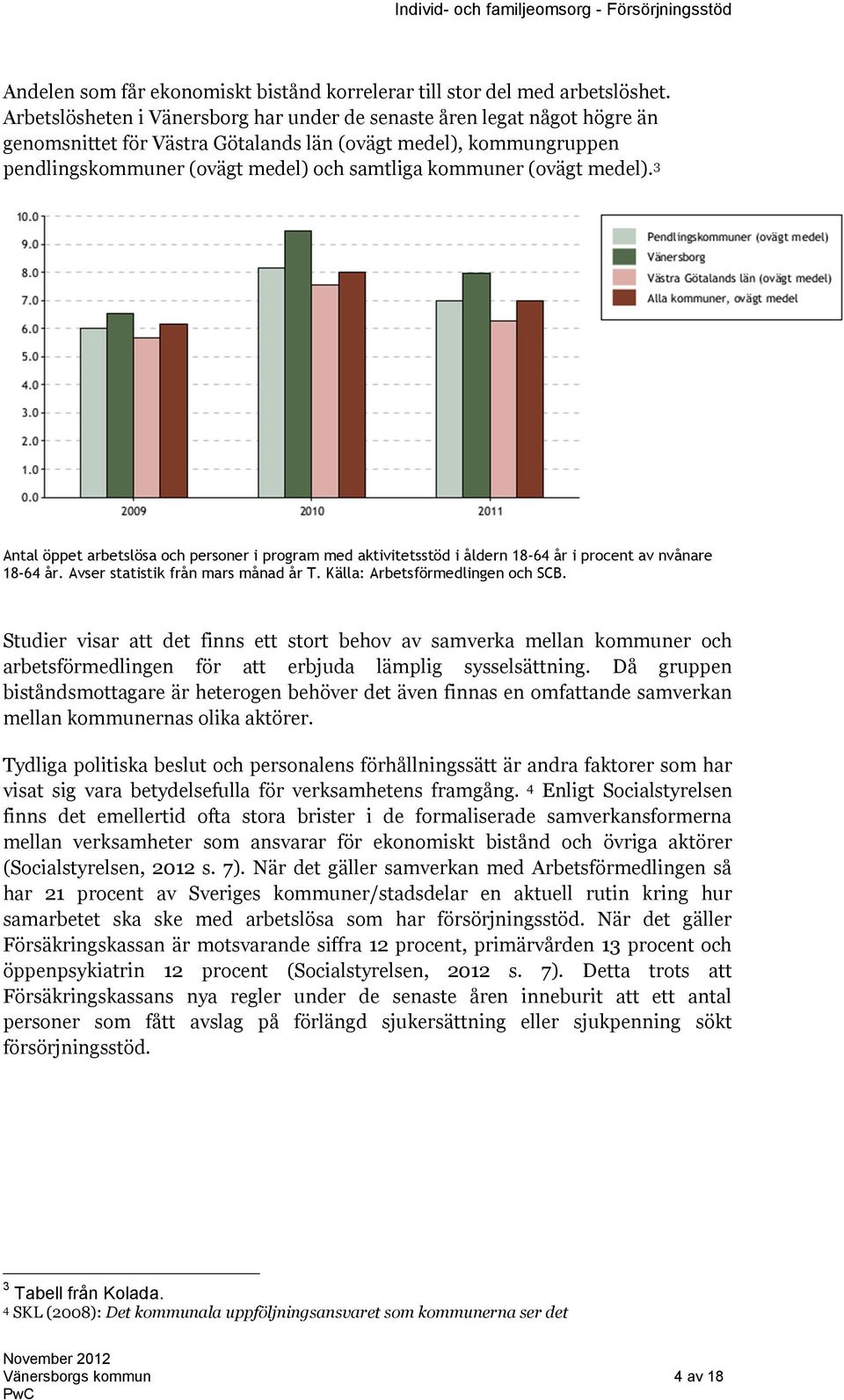 (ovägt medel). 3 Antal öppet arbetslösa och personer i program med aktivitetsstöd i åldern 18-64 år i procent av nvånare 18-64 år. Avser statistik från mars månad år T.