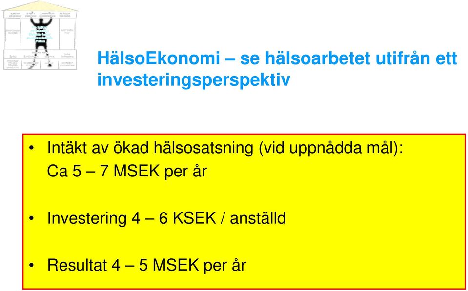 hälsosatsning (vid uppnådda mål): Ca 5 7 MSEK