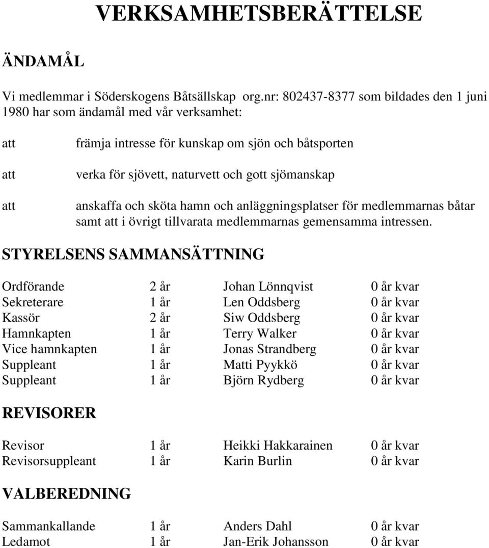 anskaffa och sköta hamn och anläggningsplatser för medlemmarnas båtar samt att i övrigt tillvarata medlemmarnas gemensamma intressen.