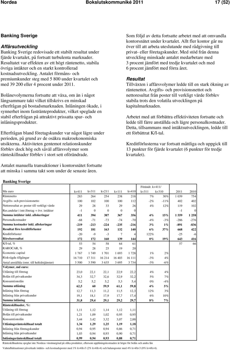 Antalet förmåns- och premiumkunder steg med 5 800 under kvartalet och med 39 200 eller 4 procent under 2011.