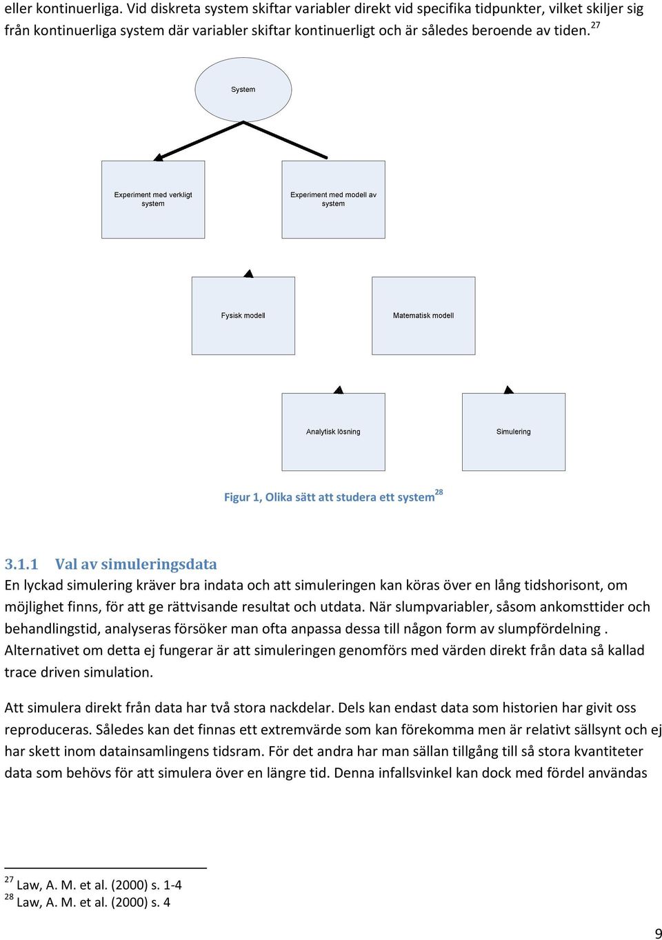 27 Figur 1, Olika sätt att studera ett system 28 3.1.1 Val av simuleringsdata En lyckad simulering kräver bra indata och att simuleringen kan köras över en lång tidshorisont, om möjlighet finns, för att ge rättvisande resultat och utdata.