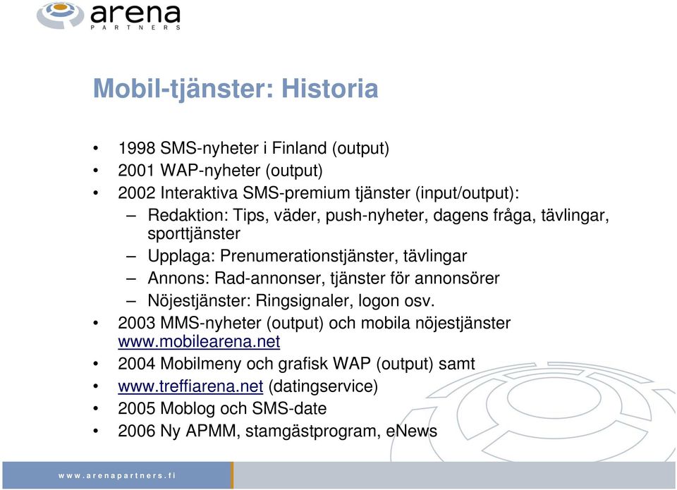 Annons: Rad-annonser, tjänster för annonsörer Nöjestjänster: Ringsignaler, logon osv.