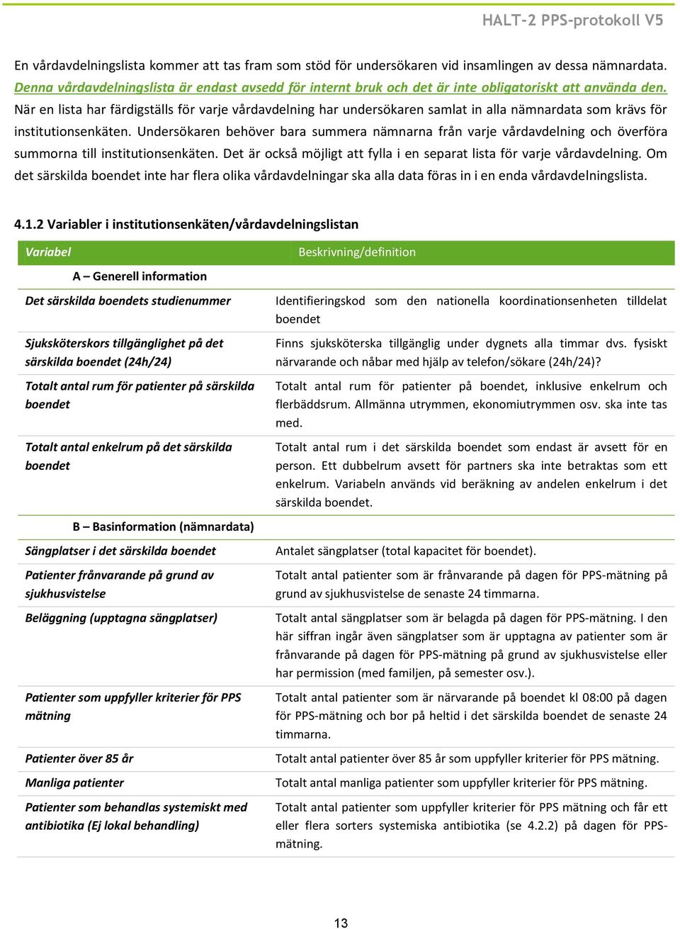 När en lista har färdigställs för varje vårdavdelning har undersökaren samlat in alla nämnardata som krävs för institutionsenkäten.