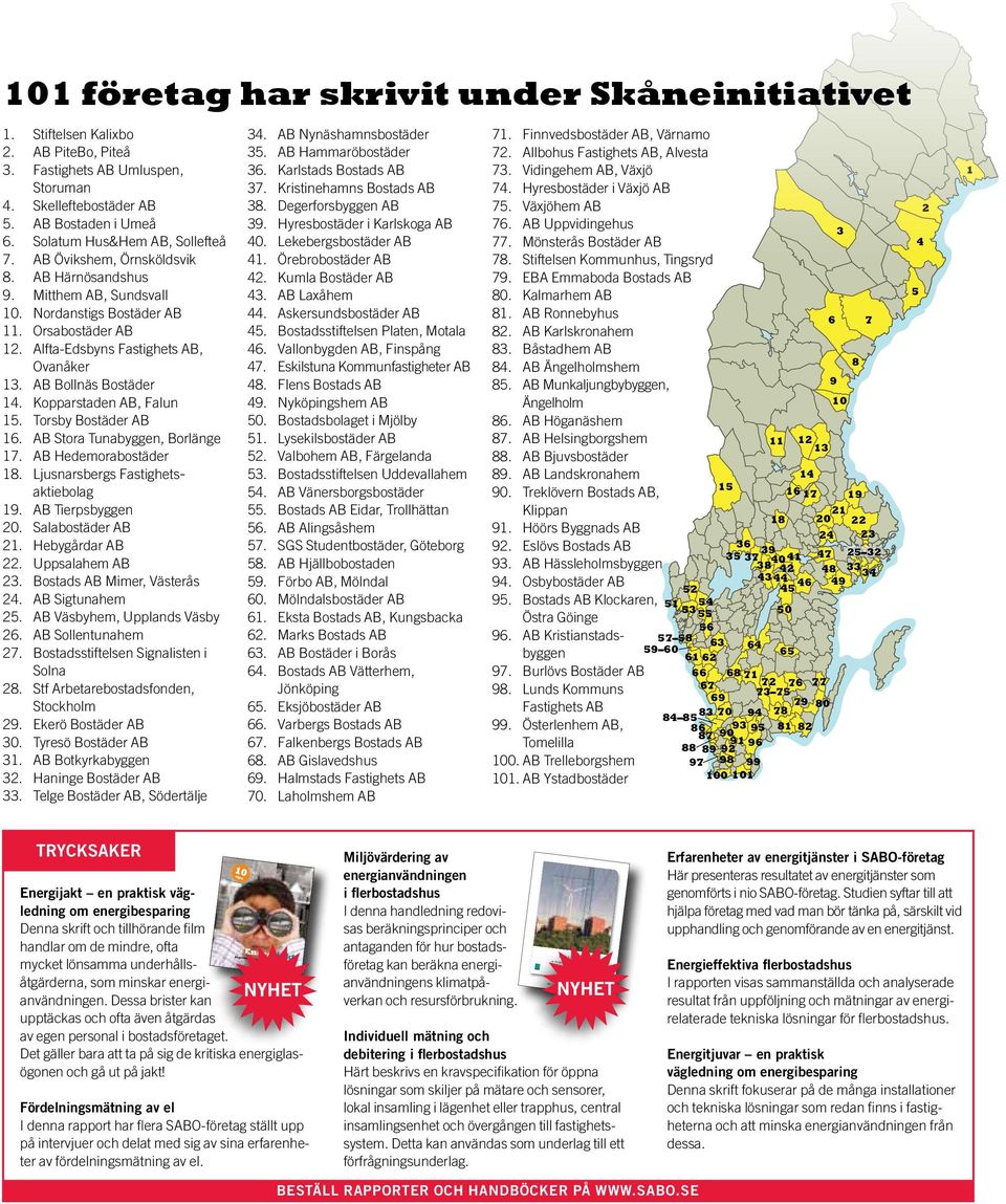 AB Bollnäs Bostäder 14. Kopparstaden AB, Falun 15. Torsby Bostäder AB 16. AB Stora Tunabyggen, Borlänge 17. AB Hedemorabostäder 18. Ljusnarsbergs Fastighets - aktiebolag 19. AB Tierpsbyggen 20.