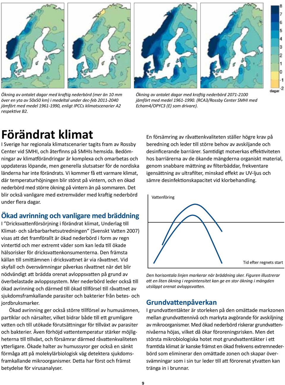 Förändrat klimat I Sverige har regionala klimatscenarier tagits fram av Rossby Center vid SMHI, och återfinns på SMHIs hemsida.