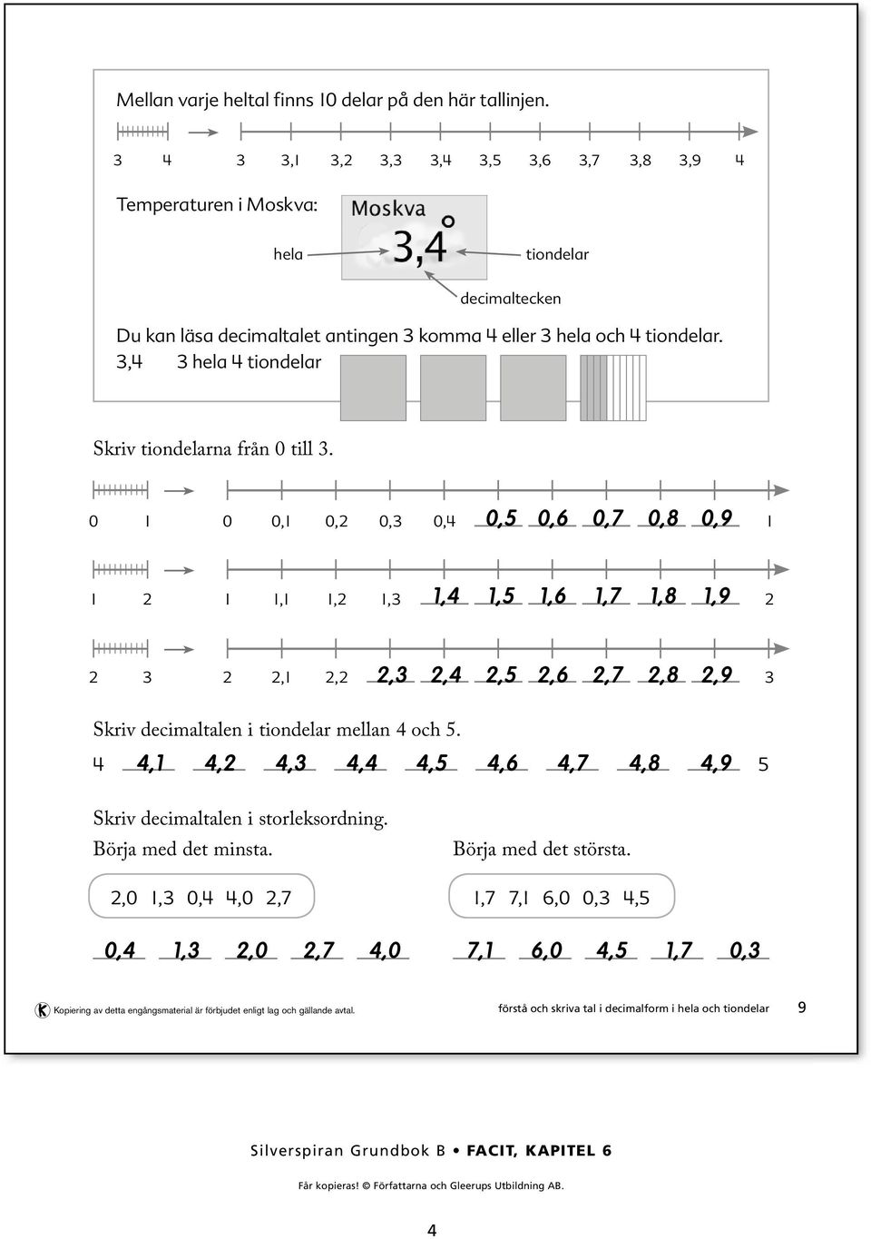 , hela tiondelar Skriv tiondelarna från 0 till.