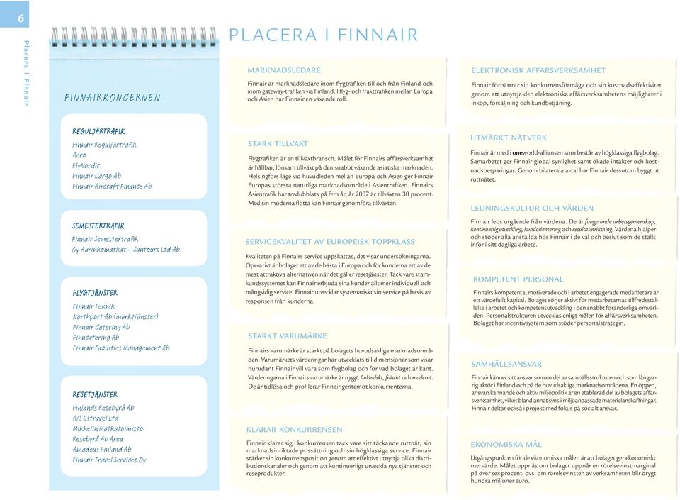 ELEKTRONISK AFFÄRSVERKSAMHET Finnair förbättrar sin konkurrensförmåga och sin kostnadseffektivitet genom att utnyttja den elektroniska affärsverksamhetens möjligheter i inköp, försäljning och