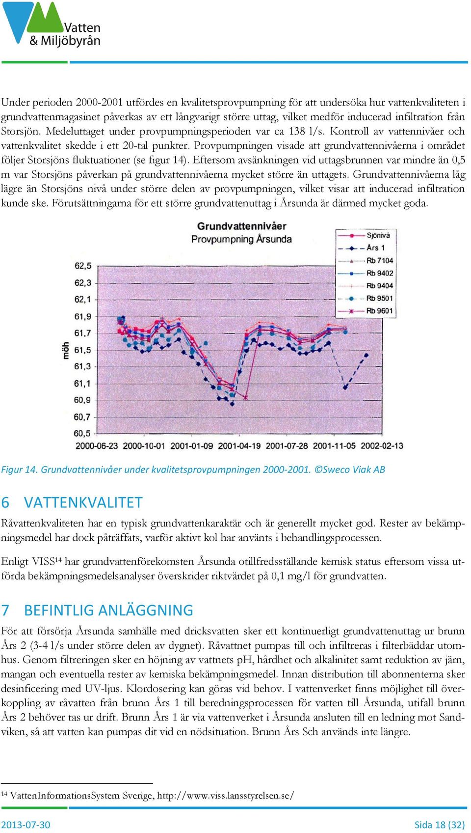 Provpumpningen visade att grundvattennivåerna i området följer Storsjöns fluktuationer (se figur 14).