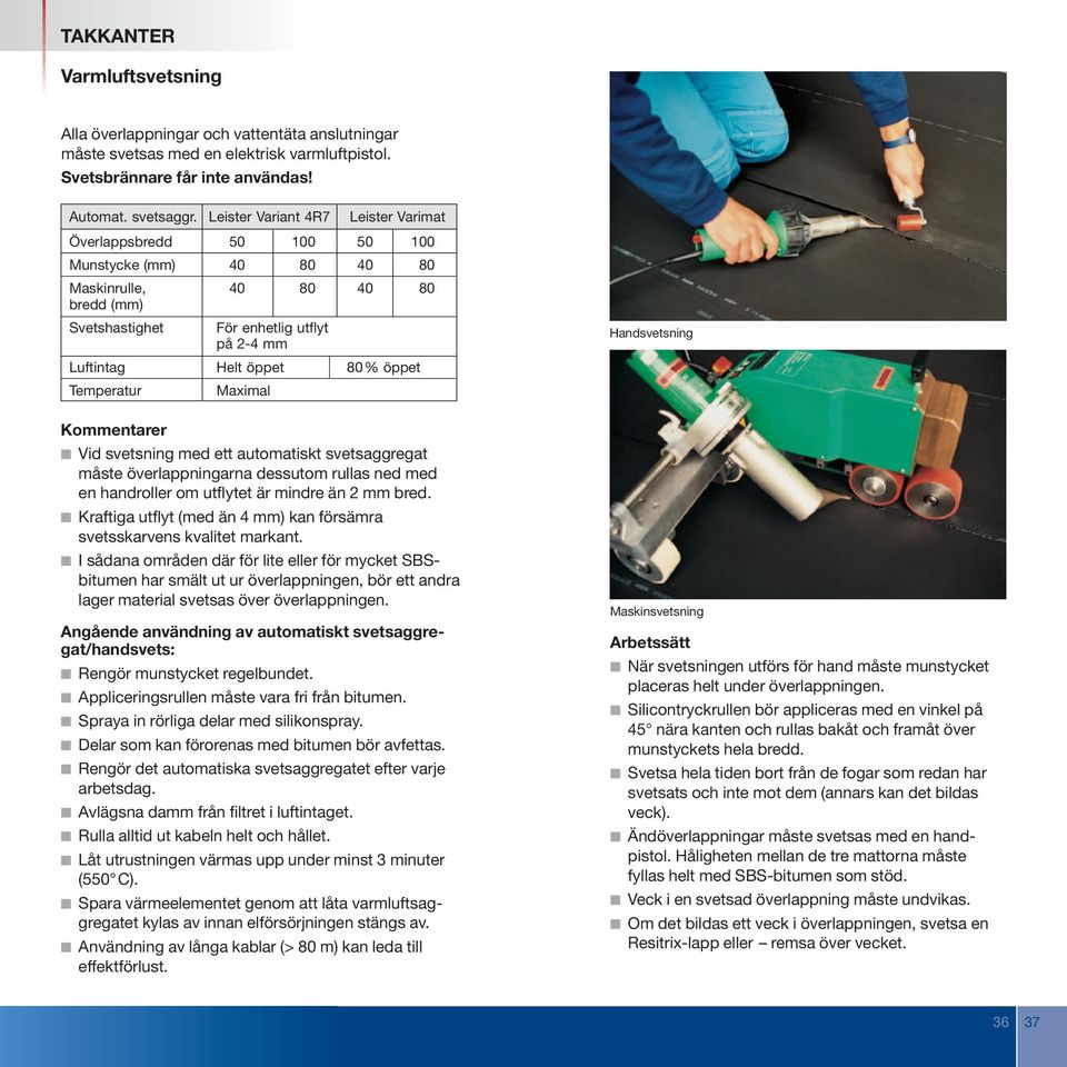 öppet Temperatur Maximal Handsvetsning Kommentarer Vid svetsning med ett automatiskt svetsaggregat måste överlappningarna dessutom rullas ned med en handroller om utflytet är mindre än 2 mm bred.