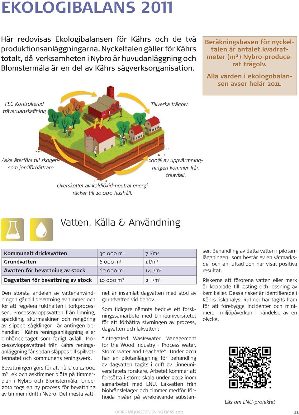 Beräkningsbasen för nyckeltalen är antalet kvadratmeter (m²) Nybro-producerat trägolv. Alla värden i ekologobalansen avser helår 2011.