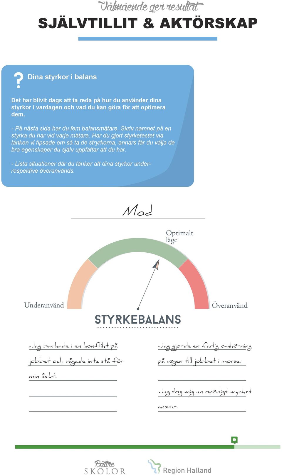 har. - Lista situationer där du tänker att dina styrkor underrespektive överanvänds.