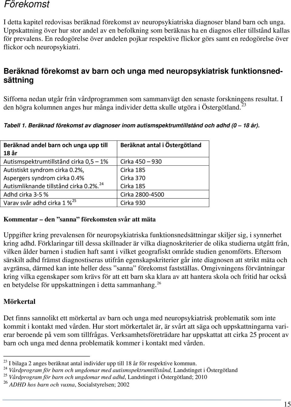 En redogörelse över andelen pojkar respektive flickor görs samt en redogörelse över flickor och neuropsykiatri.