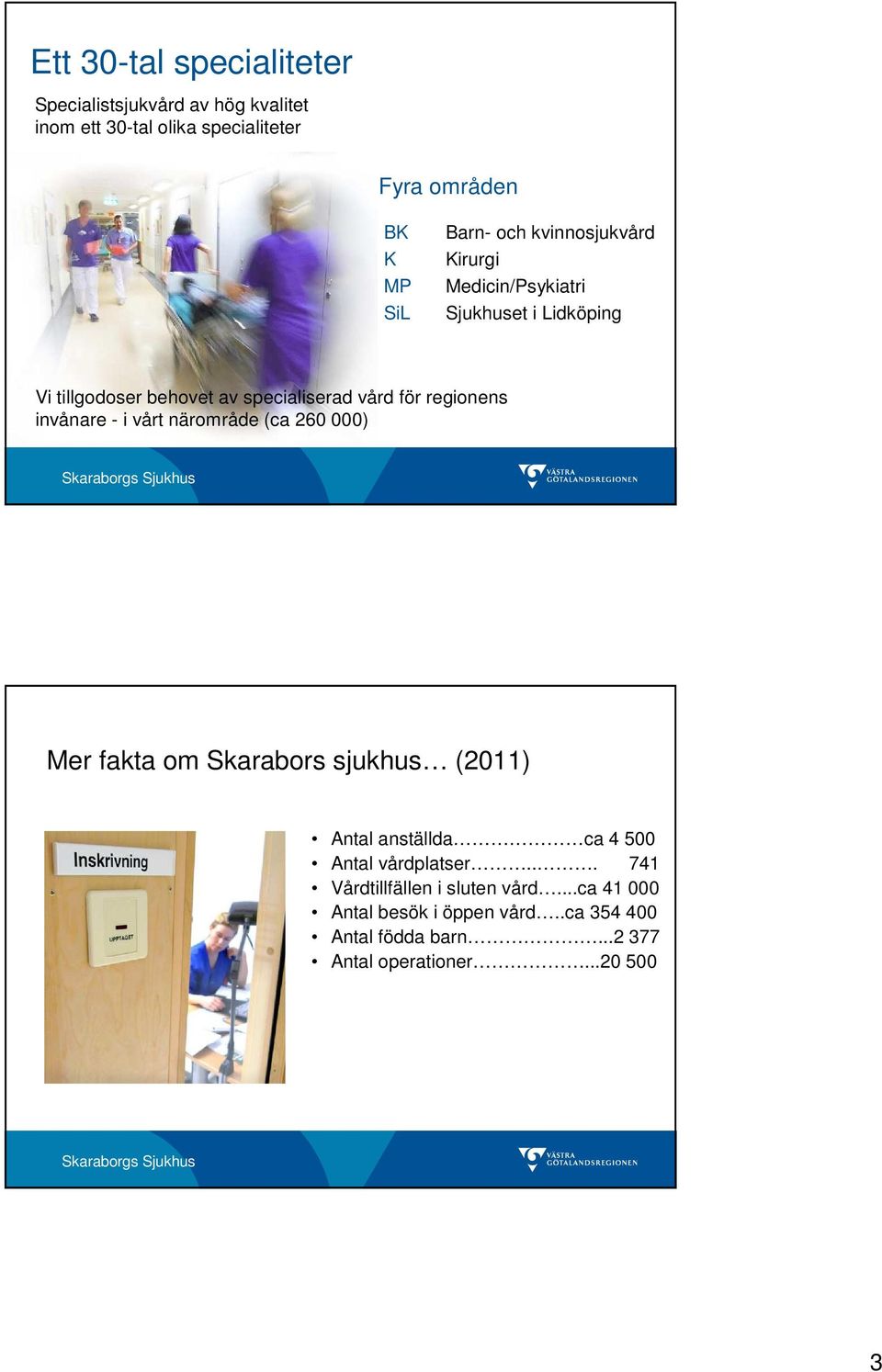 regionens invånare - i vårt närområde (ca 26 ) Mer fakta om Skarabors sjukhus (211) Antal anställda ca 4 5 Antal