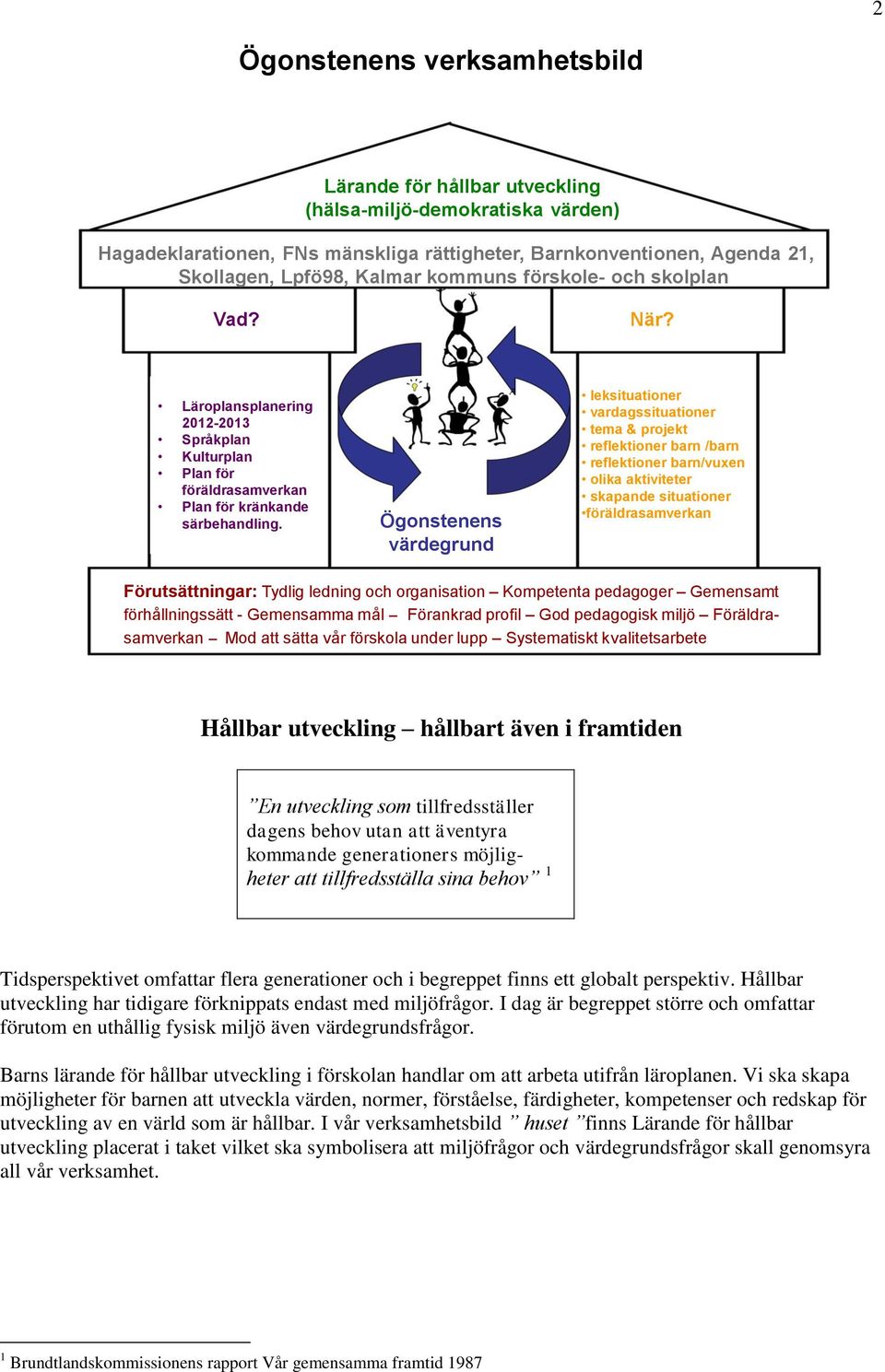 Ögonstenens värdegrund leksituationer vardagssituationer tema & projekt reflektioner barn /barn reflektioner barn/vuxen olika aktiviteter skapande situationer föräldrasamverkan Förutsättningar: