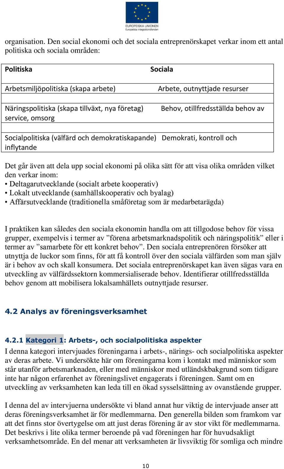 service, omsorg Sociala Arbete, outnyttjade resurser Behov, otillfredsställda behov av Socialpolitiska (välfärd och demokratiskapande) Demokrati, kontroll och inflytande Det går även att dela upp