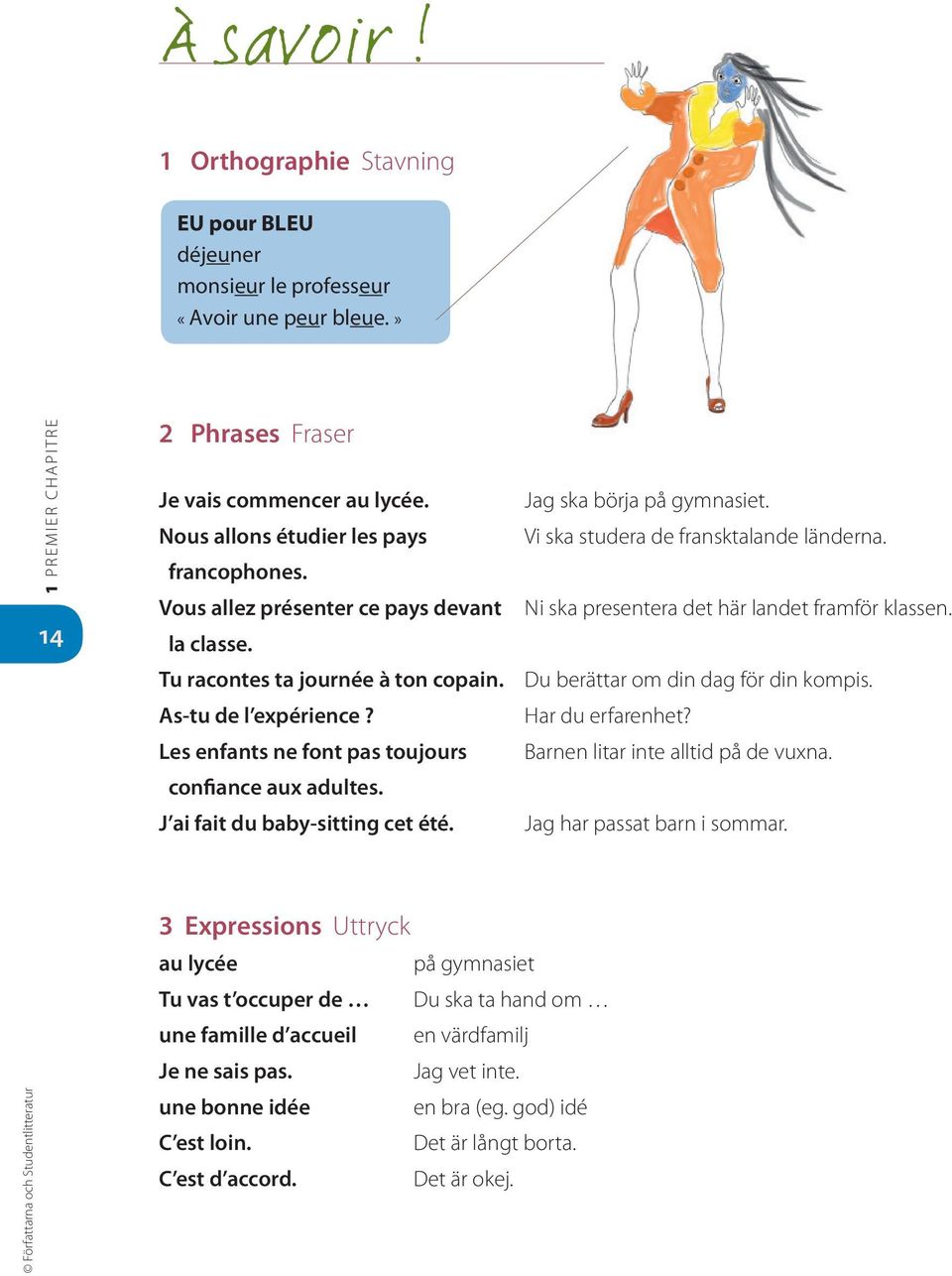 Les enfants ne font pas toujours confiance aux adultes. J ai fait du baby-sitting cet été. Jag ska börja på gymnasiet. Vi ska studera de fransktalande länderna.