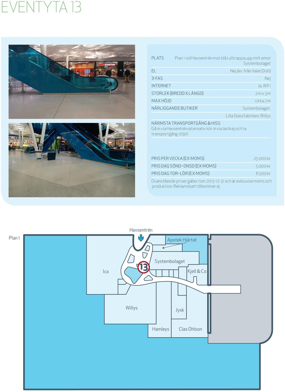 från Valet Dish) 2 m x 3 m Systembolaget, Lilla Glassfabriken, Willys 25 000 kr 5 000