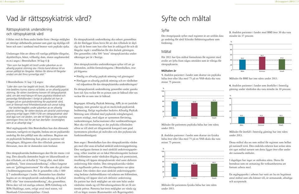 brott och som i samband med brottet varit psykiskt sjuka. Undantaget från att döma till vanliga påföljder (fängelse, skyddstillsyn, böter, villkorlig dom, sluten ungdomsvård m.m.) anges i Brottsbalken 3 kap 6 : Den som har begått ett brott under påverkan av en allvarlig psykisk störning ska i första hand dömas till en annan påföljd än fängelse.