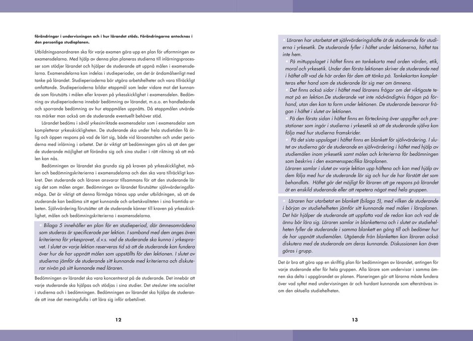 Med hjälp av denna plan planeras studierna till inlärningsprocesser som stödjer lärandet och hjälper de studerande att uppnå målen i examensdelarna.