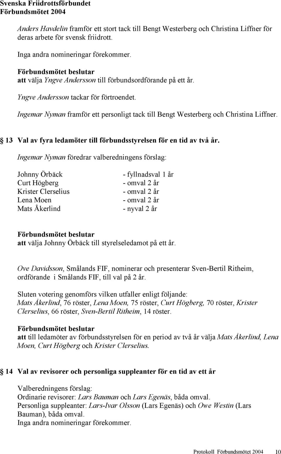 13 Val av fyra ledamöter till förbundsstyrelsen för en tid av två år.