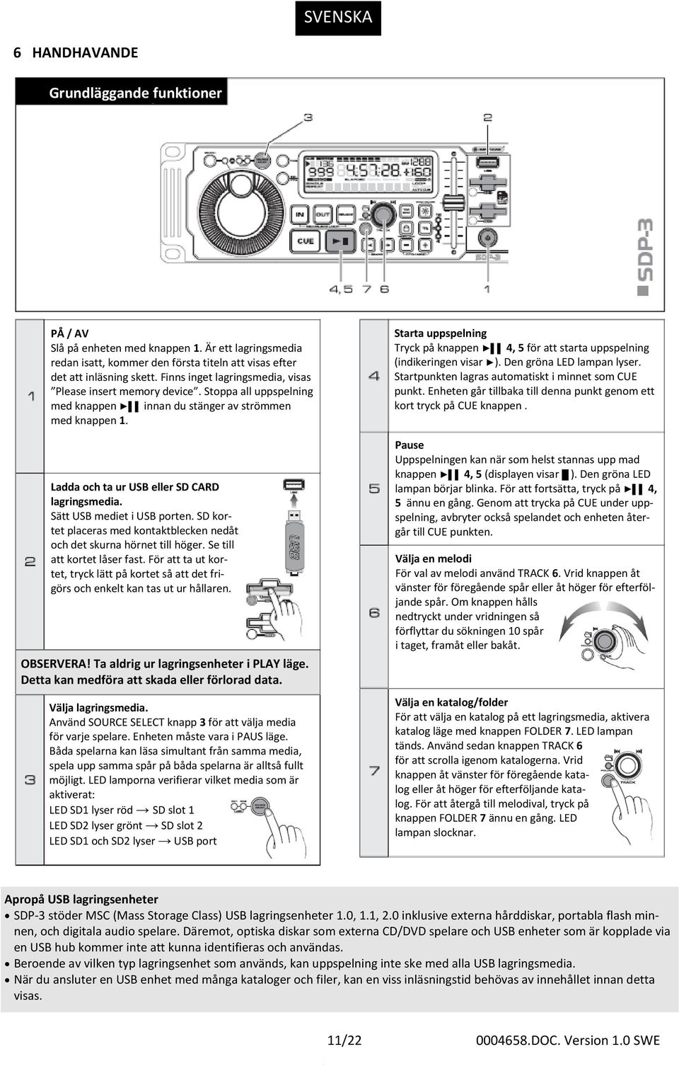 Sätt USB mediet i USB porten. SD kortet placeras med kontaktblecken nedåt och det skurna hörnet till höger. Se till att kortet låser fast.