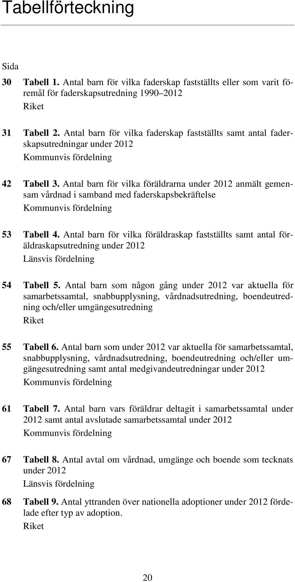 Antal barn för vilka föräldrarna under 2012 anmält gemensam vårdnad i samband med faderskapsbekräftelse Kommunvis fördelning 53 Tabell 4.