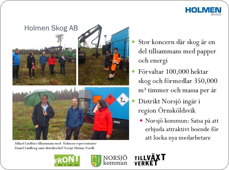 Förvaltar 100,000 hektar skog och förmedlar 350,000 m³ timmer och massa per år Distrikt Norsjö