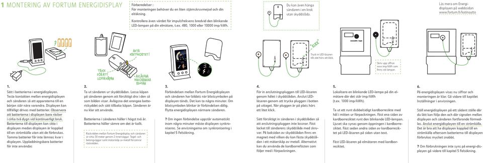 AKTA KRETSKORTET! AKTA AKTA KRETSKORTET KRETSKORTET!! KLICK Tryck in LED-läsaren tills det hörs ett klick. 1. Sätt i batterierna i energidisplayen.