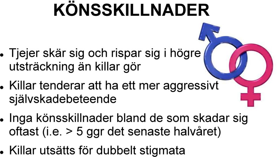 aggressivt självskadebeteende Inga könsskillnader bland de som