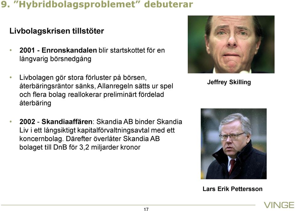 reallokerar preliminärt fördelad återbäring Jeffrey Skilling 2002 - Skandiaaffären: Skandia AB binder Skandia Liv i ett