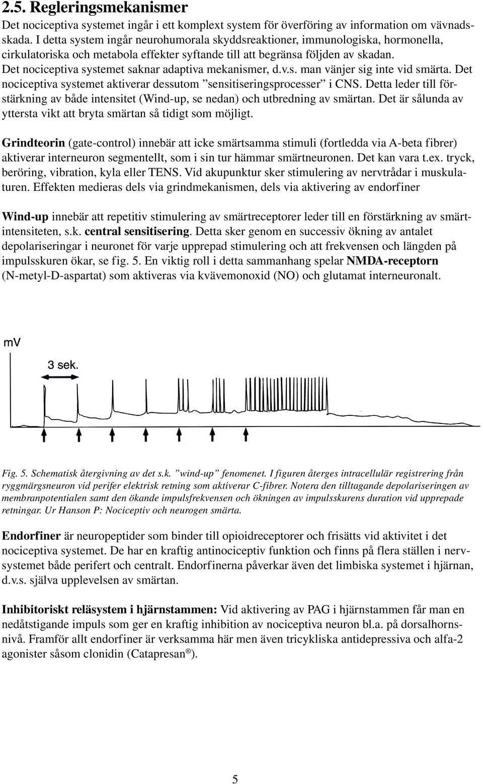 Det nociceptiva systemet saknar adaptiva mekanismer, d.v.s. man vänjer sig inte vid smärta. Det nociceptiva systemet aktiverar dessutom sensitiseringsprocesser i CNS.