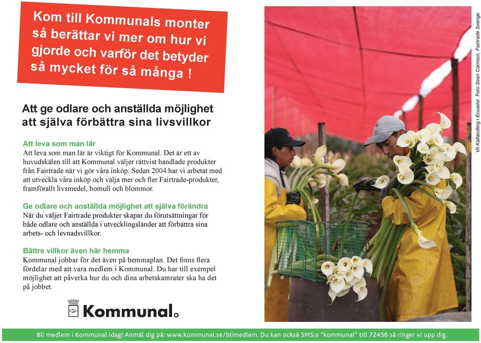 Sedan 2004 har vi arbetat med att utveckla våra inköp och välja mer och fler Fairtrade-produkter, framförallt livsmedel, bomull och blommor.