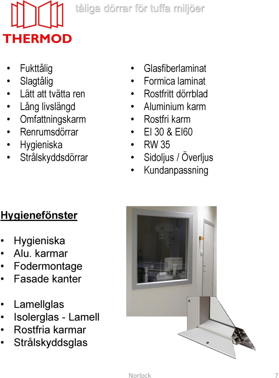 Aluminium karm Rostfri karm EI 30 & EI60 RW 35 Sidoljus / Överljus Kundanpassning Hygienefönster