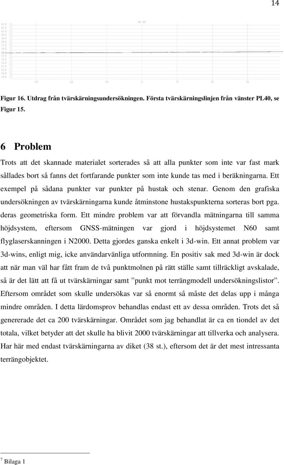 Ett exempel på sådana punkter var punkter på hustak och stenar. Genom den grafiska undersökningen av tvärskärningarna kunde åtminstone hustakspunkterna sorteras bort pga. deras geometriska form.