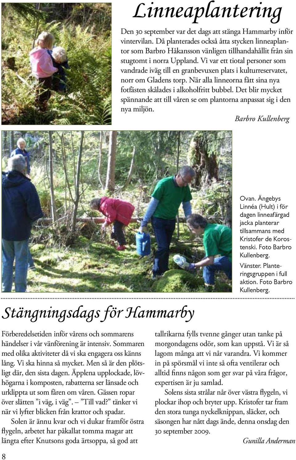 Vi var ett tiotal personer som vandrade iväg till en granbevuxen plats i kulturreservatet, norr om Gladens torp. När alla linneorna fått sina nya fotfästen skålades i alkoholfritt bubbel.