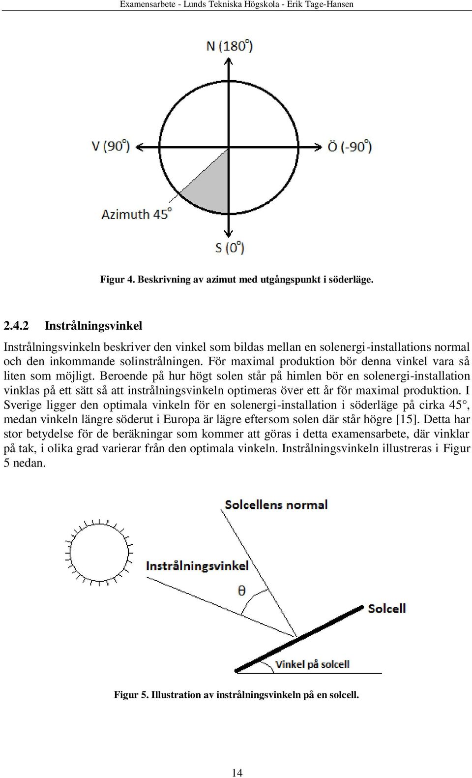 2 Instrålningsvinkel Instrålningsvinkeln beskriver den vinkel som bildas mellan en solenergi-installations normal och den inkommande solinstrålningen.