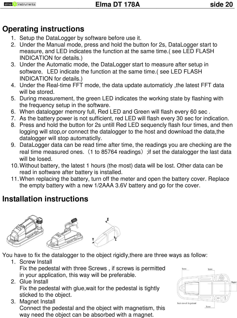 ( see LED FLASH INDICATION for details.) 4. Under the Real-time FFT mode, the data update automaticly,the latest FFT data will be stored. 5.