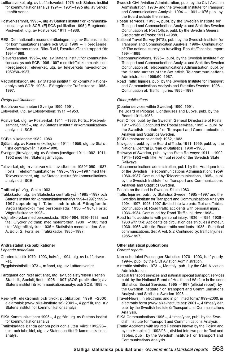 Den nationella reseundersökningen, utg. av Statens institut för kommunikationsanalys och SCB: 1999. F öregående: Svenskarnas resor. Riks-RVU, Resultat-/Teknikrapport f ör 1994 1998.