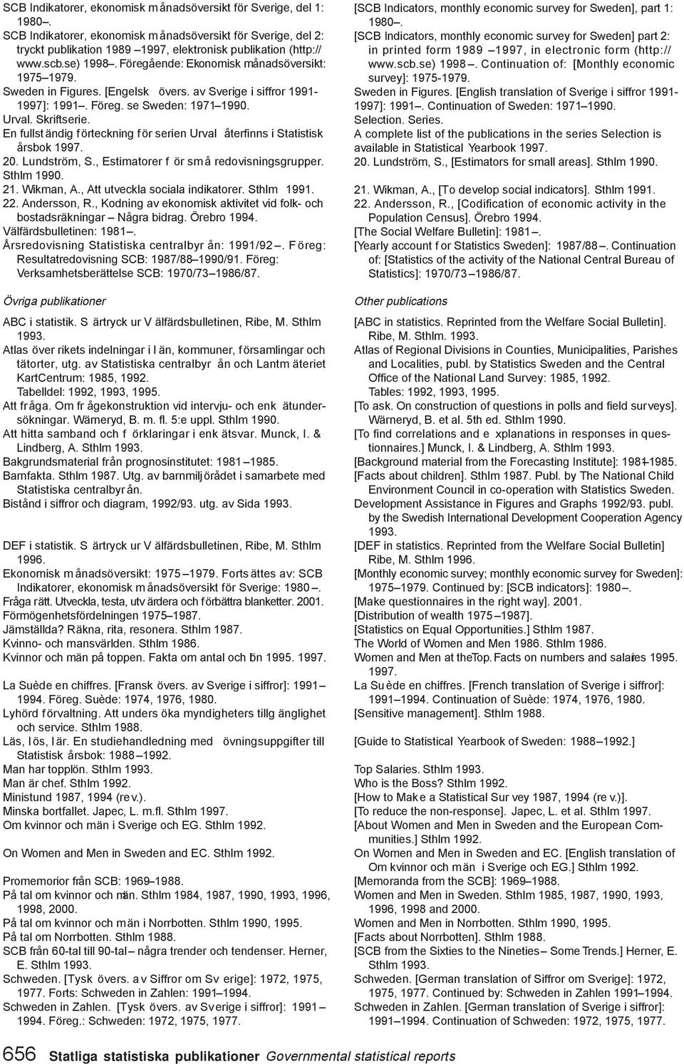 En fullständig förteckning för serien Urval återfinns i Statistisk årsbok 1997. 20. Lundström, S., Estimatorer f ör sm å redovisningsgrupper. Sthlm 1990. 21. Wikman, A.