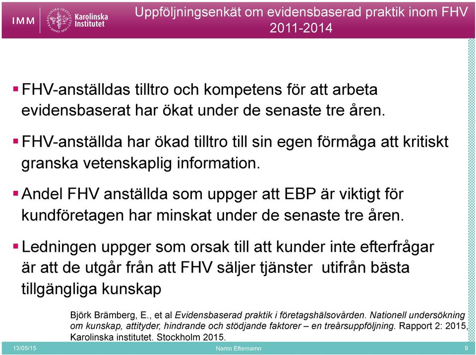 Andel FHV anställda som uppger att EBP är viktigt för kundföretagen har minskat under de senaste tre åren.