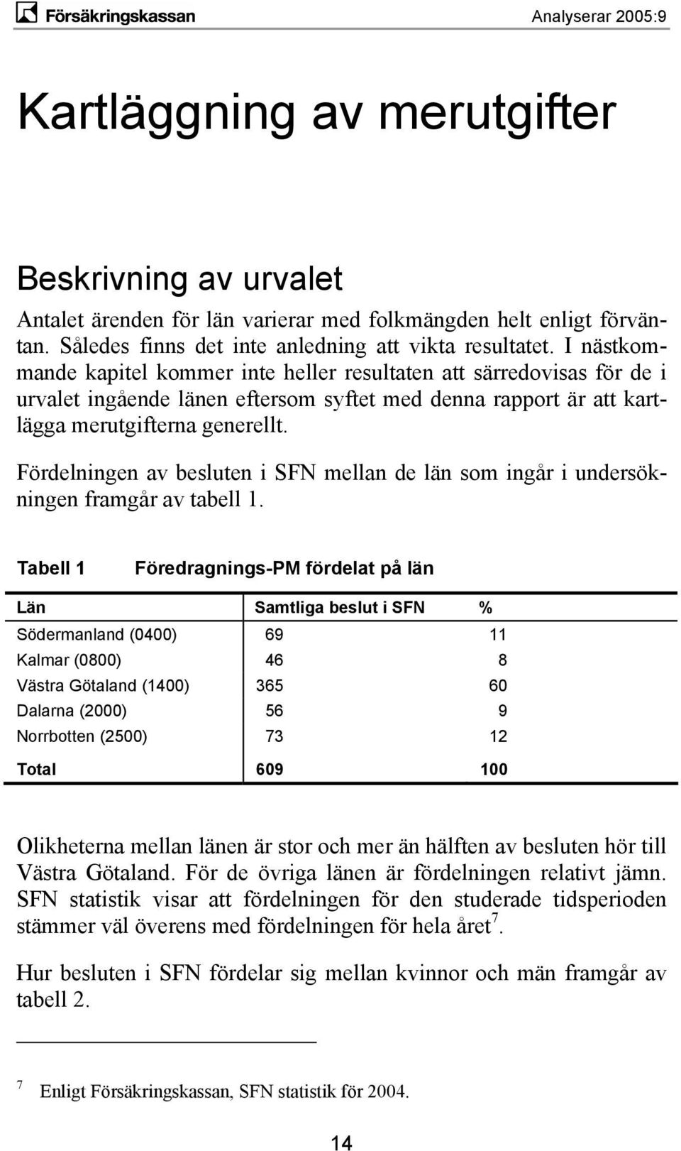 Fördelningen av besluten i SFN mellan de län som ingår i undersökningen framgår av tabell 1.