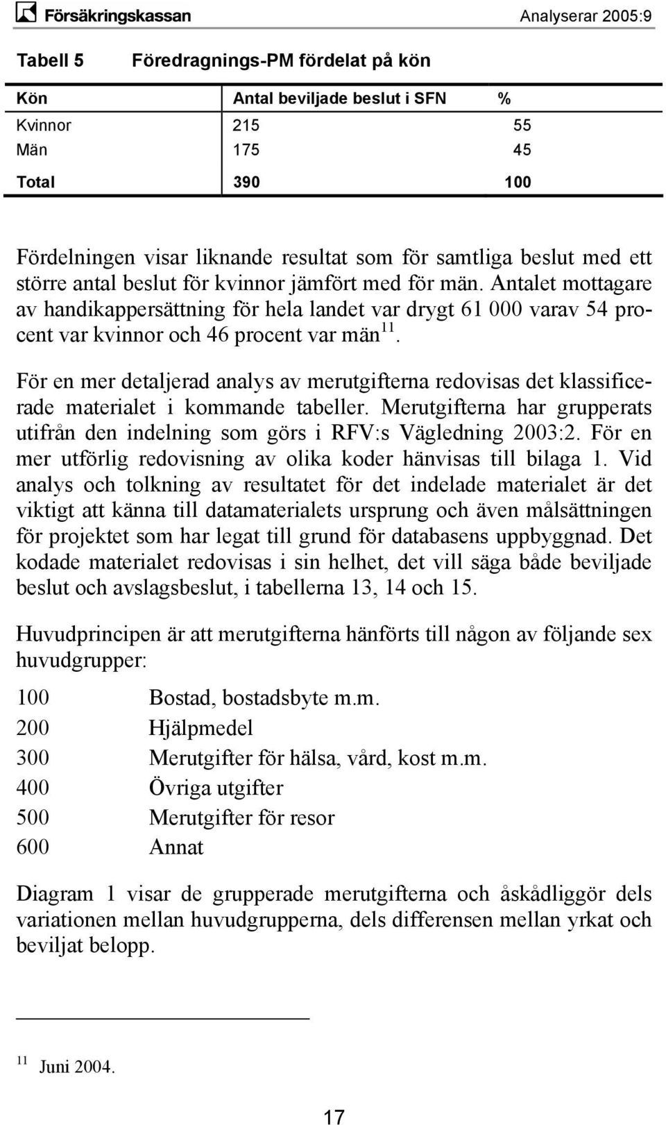 För en mer detaljerad analys av merutgifterna redovisas det klassificerade materialet i kommande tabeller. Merutgifterna har grupperats utifrån den indelning som görs i RFV:s Vägledning 2003:2.