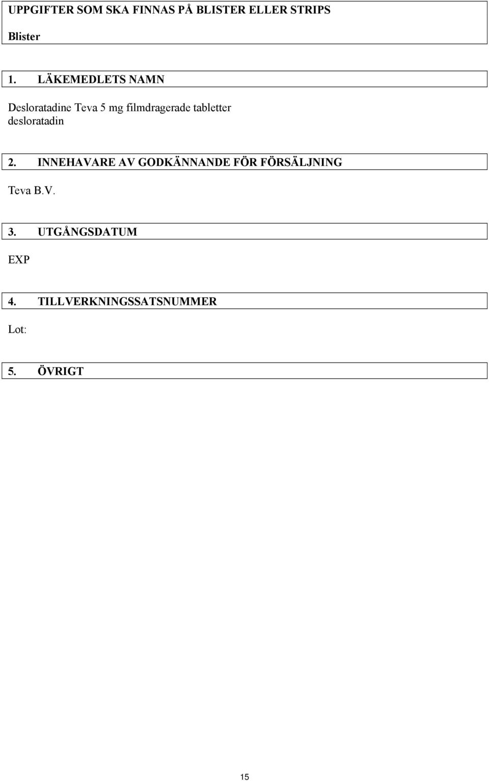 desloratadin 2. INNEHAVARE AV GODKÄNNANDE FÖR FÖRSÄLJNING Teva B.