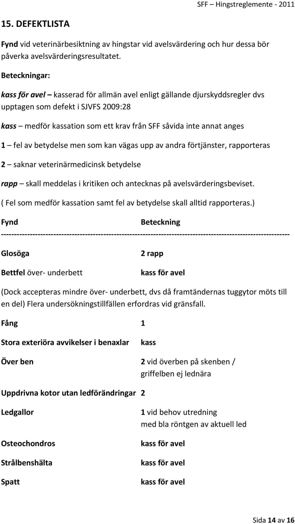 vägas upp av andra förtjänster, rapporteras 2 saknar veterinärmedicinsk betydelse rapp skall meddelas i kritiken och antecknas på avelsvärderingsbeviset.