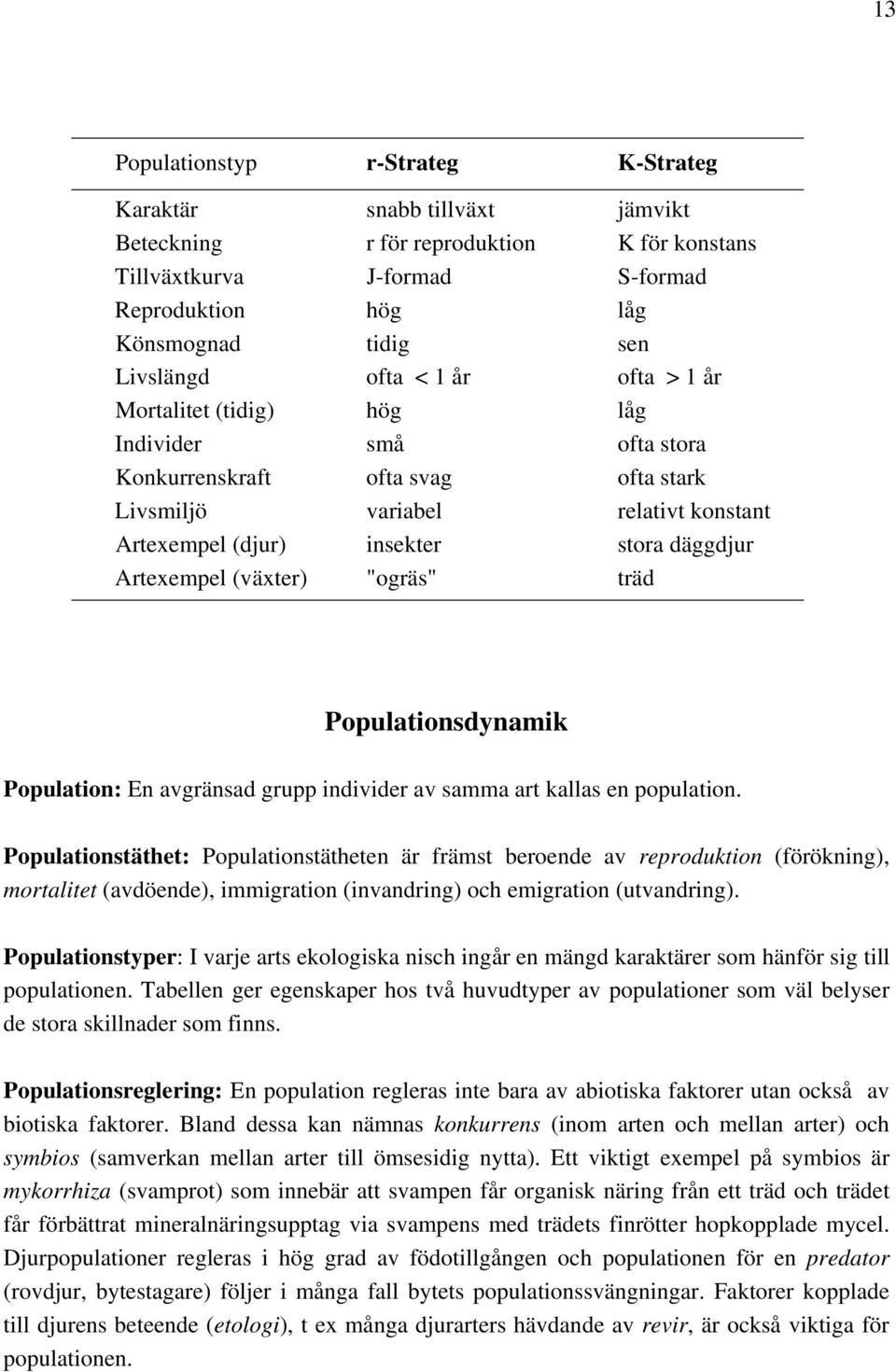 Artexempel (växter) "ogräs" träd Populationsdynamik Population: En avgränsad grupp individer av samma art kallas en population.