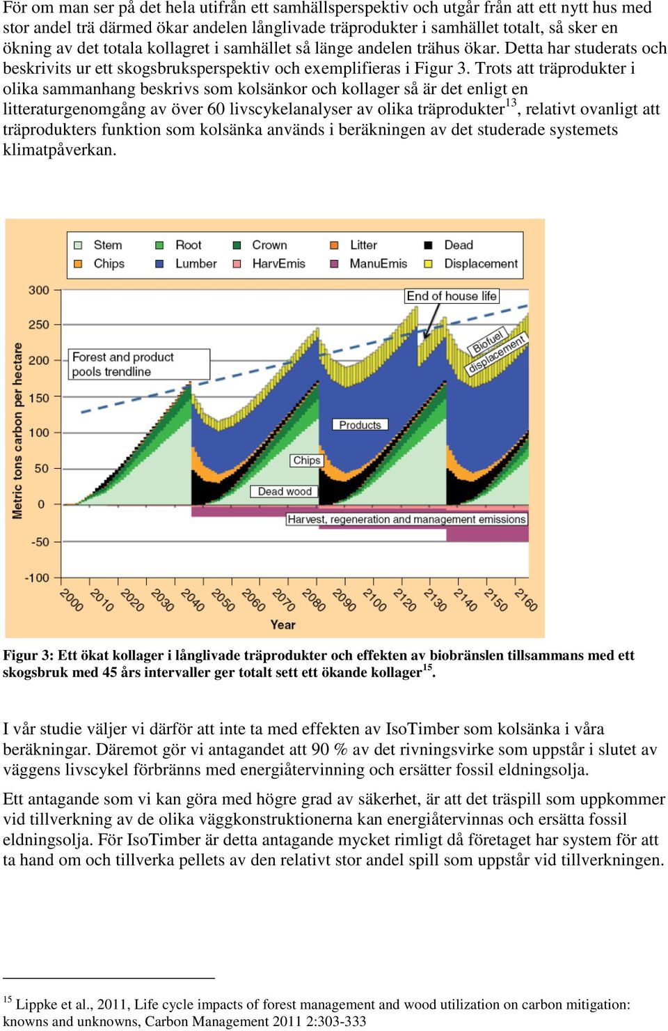 Trots att träprodukter i olika sammanhang beskrivs som kolsänkor och kollager så är det enligt en litteraturgenomgång av över 60 livscykelanalyser av olika träprodukter 13, relativt ovanligt att