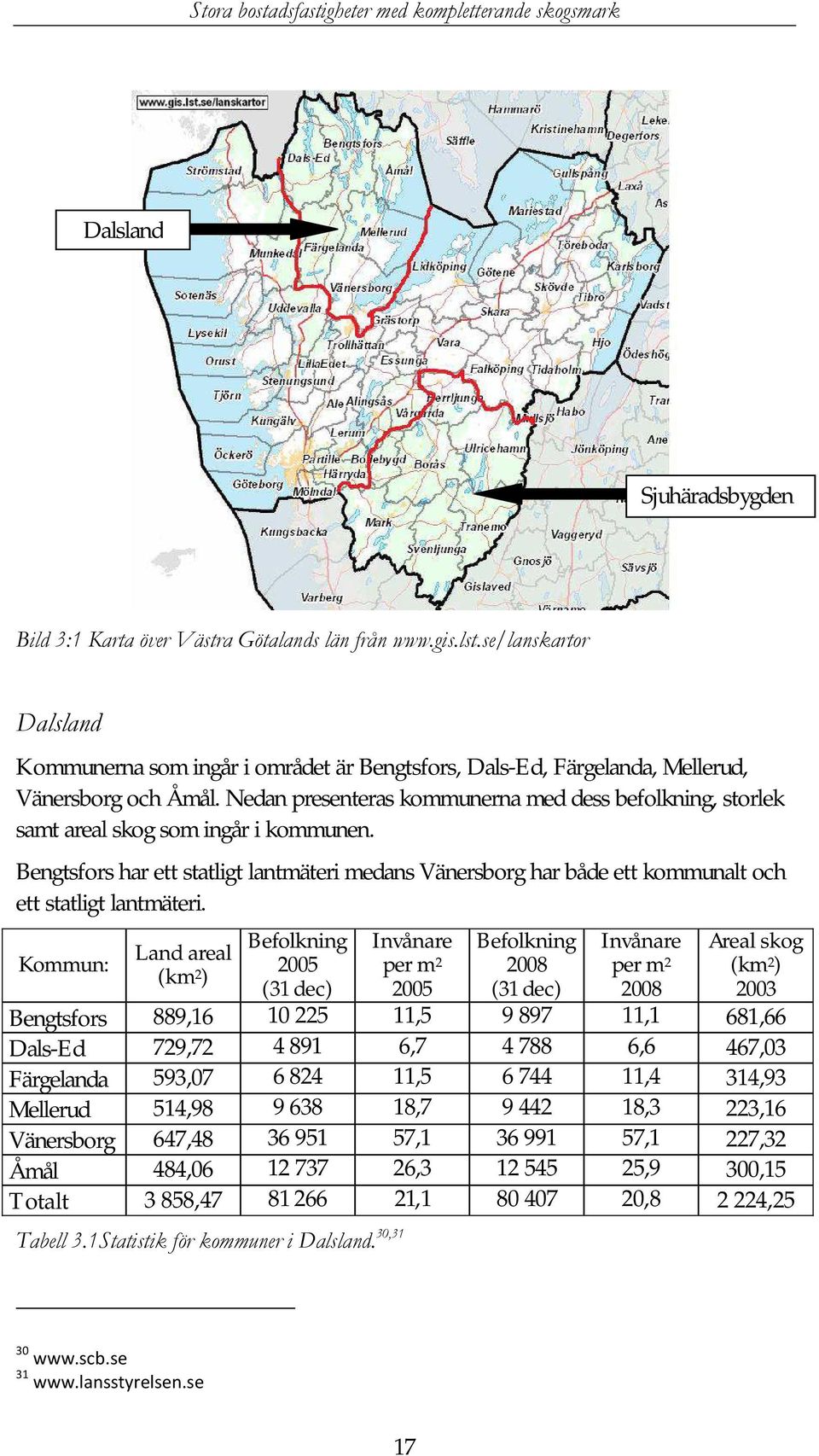 Nedan presenteras kommunerna med dess befolkning, storlek samt areal skog som ingår i kommunen.