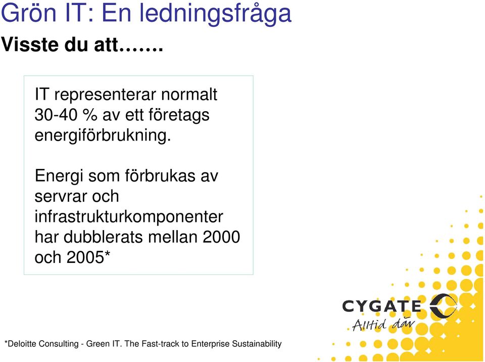 Energi som förbrukas av servrar och infrastrukturkomponenter har